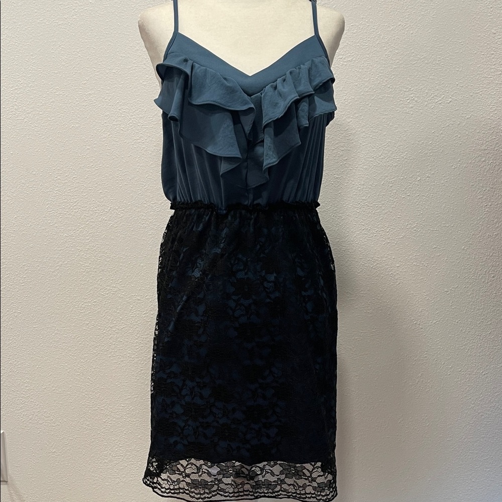 Xhilaration Ruffled Spaghetti Strap Dress in Teal and Black Lace